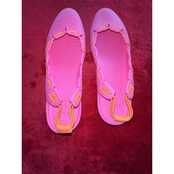 Woman’s Crocs Flats Sling Back Size 9 Hot Pink Orange - Picture 6 of 7